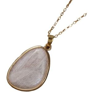 Natural Gemstone Pendant Healing Crystal Labradorite Amethysts Slab Necklace Gold Jewelry Gifts (Color : Moonstone)