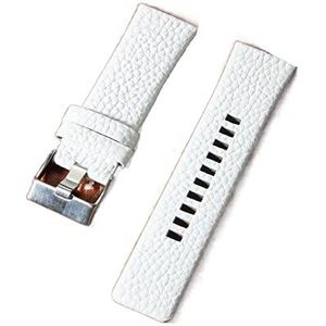 Chlikeyi Litchi Grain horlogeband van echt leer, 22-30 mm, wit-zilver, 26 mm