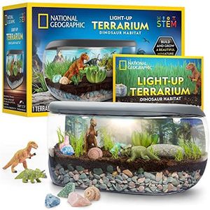 NATIONAL Geographic Light Up Terrariumkit voor kinderen, bouw een dinosaurus habitat met echte planten en fossielen, wetenschap, dinosaurusspeelgoed voor kinderen (Amazon Exclusive)