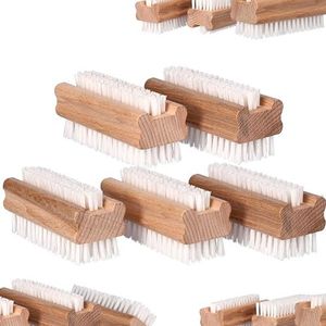 ToolSpace 5x Massief houten nagelborstel met sterke borstelharen Nagelreinigingsborstel Handwasborstel Vingerborstel Borstel om vuil, viezigheid onder