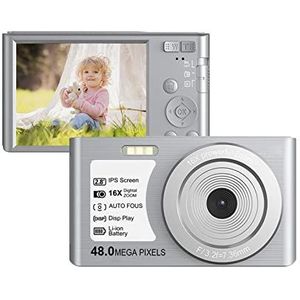 Digitale Camera, Kleine digitale camera 4K 2,8""IPS-scherm 16X zoom Autofocus Gezichtsdetectie Zelfontspanner Vlog-camera 48MP for kinderen AF-fotografie(128G TF Card,Silver)