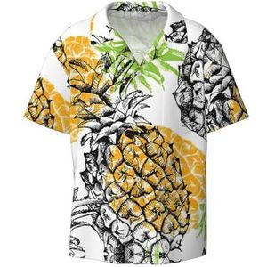 OdDdot Geel Ananas Print Heren Button Down Shirt Korte Mouw Casual Shirt Voor Mannen Zomer Business Casual Jurk Shirt, Zwart, XL