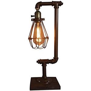 Houten bureaulamp, tafellamp, vintage, metaal, E27, retro, industrieel, steampunk, waterbuislamp, antiek nachtlampje voor slaapkamer woonkamer home art decor