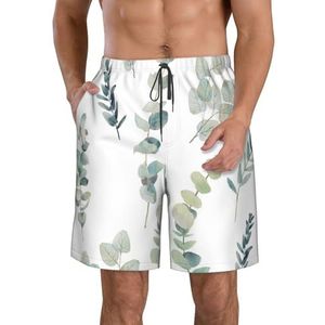 JIAWUJYNB Witte strandshorts voor heren, met natuurlijke groene takjesprint, zomershorts met sneldrogende technologie, licht en casual, Wit, S