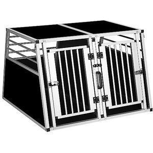 EUGAD Hondentransportbox, dubbele transportboxen voor 2 honden, dierentransportbox voor honden en katten, aluminium hondenbox auto, kofferbak met scheidingswand, veiligheidssluiting, stabiele