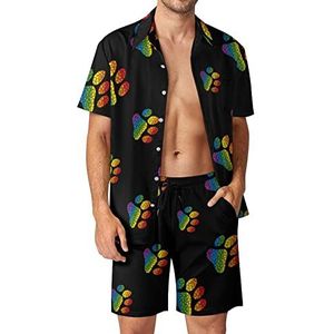 Hondenpoot LGBT Regenboog Dot Voetafdruk Mannen Hawaiiaanse Bijpassende Set 2 Stuk Outfits Button Down Shirts En Shorts Voor Strand Vakantie
