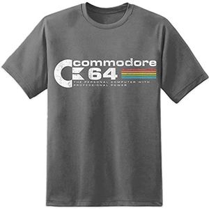 Commodore 64 C64 Retro Computer Men T Shirt Amiga Atari Distressed Print Vintage Charcoal XL