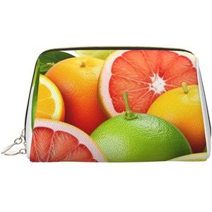 Citrusvruchten make-up tas voor vrouwen cosmetische tassen lederen reizen make-up tas organisator waterdicht make-up zakje open platte toilettas draagbare opbergtas voor reizen, Goud, Eén maat