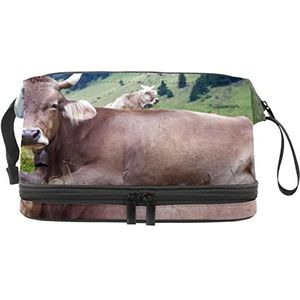 Grote capaciteit reizen cosmetische tas,Bazige dierlijke koe vee,Make-up tas,Waterdichte make-up tas organisator, Meerkleurig, 27x15x14 cm/10.6x5.9x5.5 in