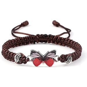 Vlinder Armband Voor Vrouwen Bohemian Gevlochten Armband Bangle Paar Vlinder Hand Sieraden Gift, Bruin-Rood