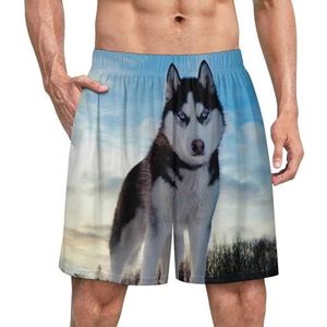 Siberische Huskies Grappige Pyjama Shorts voor Mannen Pyjama Bottoms Heren Nachtkleding Met Zakken Zacht