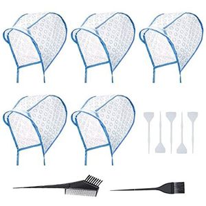 MIVAIUN 12 stuks haarmarkeerset, 5 stuks highlight cap 5 plastic haaknaalden, haarverf kam kleurstofborstels haarkleuring glazuur cap set voor vrouwen salon thuisgebruik haarverven (blauw)
