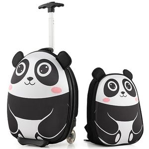 GOPLUS 2-delige kinderkoffer met rugzak kinderen reiskoffer set kinderen trolley kinderen bagage, panda, Ritsverdeler