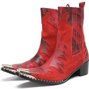 ZZveZZ Vintage Rode Leren Schoenen For Heren In De Herfst En Winter, Feestschoenen, Hoge Laarzen(48 EU)