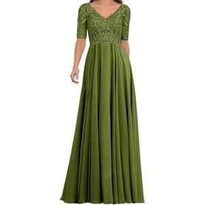 AHERKLL Kant Applique Moeder Van De Bruid Jurken Half Mouw Formele Avond Party Grootmoeder Jurken Lange HAH057, Olijf, 32