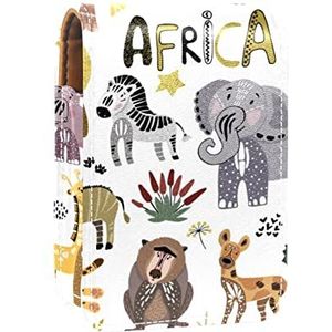 Lipgloss Houder Lipstick Case Draagbare Mini Lipstick Opbergdoos Reizen Lipstick Organizer Case met Spiegel voor Vrouwen Afrikaanse Dieren Party Patroon, Meerkleurig, 9.5x2x7 cm/3.7x0.8x2.7 in