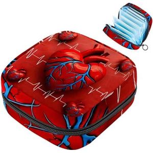 MUOOUM Menselijk Hartslag Patroon Maandverband Opbergtas Menstruatie Pad Tas Draagbare Menstruatie Cup Pouch met Rits voor Tiener Meisjes Vrouwen Dames