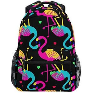 Jeansame Rugzak School Tas Laptop Reizen Tassen Zomer Tropische Bloemen Vogel Flamingo Hart Liefde