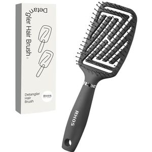RHOS Gebogen geventileerde ontwarrende haarborstel voor mannen, sneller föhnen/styling, paddle-ontklitterborstel voor kort, dun, pony, nat en droog haar (grijs)