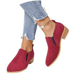 Enkellaarsjes In Grote Maten for Dames Elegante Chelsea Enkellaarsjes Met Blokhak Slip-on Korte Laarzen Vintage Luipaardprint Ankle Boots Dames Enkelschoenen, 36-43 EU(Red,43 EU)