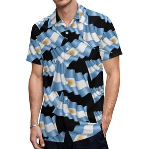 Vlag van Argentinië Heren Korte Mouw Shirts Casual Button-down Tops T-shirts Hawaiiaanse Strand Tees 2XS