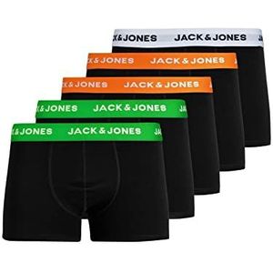 JACK & JONES Boxershorts voor heren, verpakking van 5 stuks, in de maten XS tot XXL, zwart (zwart/detail: 2 oranje/2 groen/wit), M