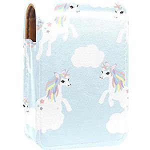 Make-up lippenstift hoesje voor buiten zwarte achtergrond met sterren draagbare lippenstift organizer met spiegel dames mini make-up tas neemt tot 3 lippenstift, Veelkleurig-3, 9.5x2x7 cm/3.7x0.8x2.7 in