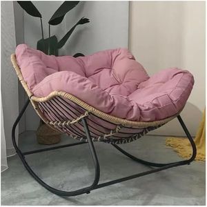 Schommelstoel for buiten, patio-ei-stoel met kussen, metalen wit frame, rotan-ei-stoel for woonkamer, tuin (zwart)(Pink)