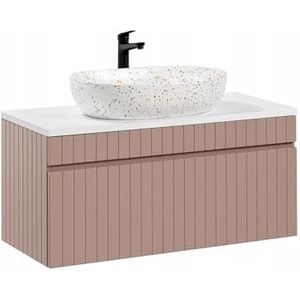 Muebles Slavic Hangende badkamerkast met aanrecht Wastafellade Roze 100 cm - badkamermeubel