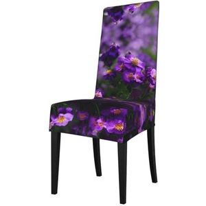 FRESQA Bloeiende paarse bloesems print elastische eetkamerstoelhoes met verwijderbare bescherming, geschikt voor de meeste stoelen zonder armleuningen