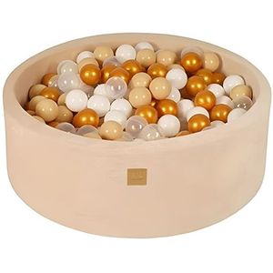 MEOWBABY Ballenbad voor baby's, rond, 90 x 30 cm, voor kinderen, met 200 ballen, fluweel, ecru: goud/beige/wit/transparant