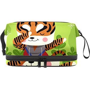 Grote capaciteit reizen cosmetische tas,Groene tijger Dab,Make-up tas,Waterdichte make-up tas organisator, Meerkleurig, 27x15x14 cm/10.6x5.9x5.5 in
