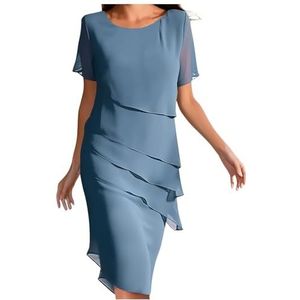 YOGALULU Bruiloftsjurk patchwork-chiffon, ronde hals, korte mouwen, mini-jurk, strak, dames, blauw, M