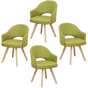 GEIRONV Dining stoelen set van 4, zachte stof kussen rugleuning woonkamer stoel slaapkamer keuken beuken houten benen fauteuil Eetstoelen (Color : Green)
