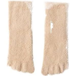 AHUFGN Pluizige Sokken Vrouwen 2 Stuks Vrouwen Dikke Vijf Vinger Sokken Winter Warm Koraal Fleece Pluizige Teen Sokken Gestreepte Zachte Gezellige Kousen Meisjes, Kaki, EU36-40