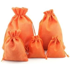 Hessische tassen 50 stks/partij jute tas in natuurlijke jute tas geschenkzakje voor oorbel armband sieraden verpakking tas kan trekkoord geschenkzakken voor sieraden bruiloft Kerstmis (maat: oranje)