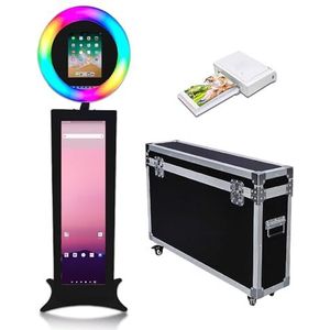 Fotocabine voor iPad 10,2"" 10,9"" 11"" 12,9"" met 37"" LCD Selfie Machine, Draagbare Foto Booth met RGB LED Licht & Flight Case voor Verjaardag Afstuderen Bruiloft Evenementen (zwart, Fotocabine + Printer