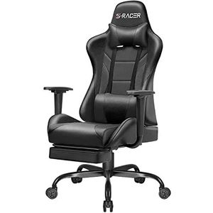 Homall Gaming-pc-stoel met voetsteun, ergonomische racestoel voor volwassenen, bureaustoel met hoge rugleuning, in hoogte verstelbare ligstoel met lendensteun en hoofdsteun