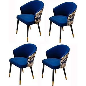 GEIRONV Set van 4 fluwelen eetkamerstoelen, woonkamerstoel met metalen poten fluwelen zitting en rugleuningen moderne huishoudelijke slaapkamer dressing stoel Eetstoelen (Color : Royal Blue)