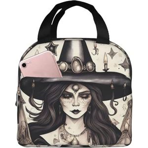 Magic Witch Witchcraft Bohemian Print Lunch Bag Geïsoleerde Lunchbox Tas Herbruikbare Tote Tas Voor Vrouwen Mannen Werk Kantoor Reizen