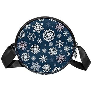 Messenger Bag Snowflake Winter Blauwe Crossbody Tas voor Vrouwen Rond, Meerkleurig, 6.7x6.7x2.3 in, Sling Rugzakken