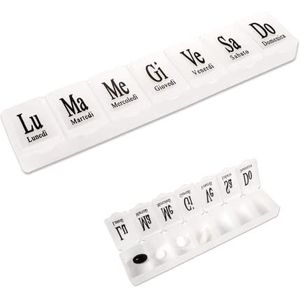 Wekelijkse pillendoos in Italiaans, 7 vakken, 7 dagen, tablethouder, dagelijks, organizer, medicijnen, remvoeringen, medische pillen