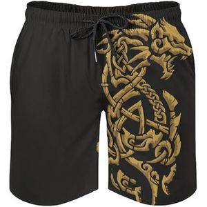Nordic Viking 3D-geprinte Shorts, Unisex Klassieke Harajuku Celtic Dragon Totem Casual Losse Atletische Shorts, Coole Ademende Shorts Voor Zomerstrandfeest (Color : Black, Size : 5XL)