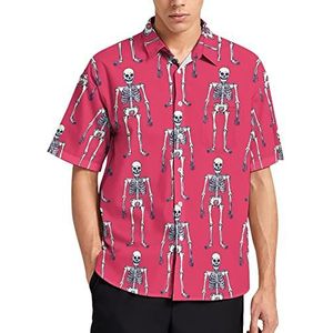 Vintage Schets Skelet Hawaiiaanse Shirt Voor Mannen Zomer Strand Casual Korte Mouw Button Down Shirts met Pocket