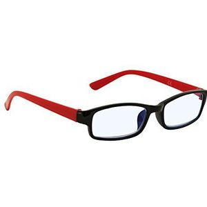 4sold Slim leesbril voor videogames, ontspiegeld, flikkervrij scherm, filter voor blauw licht, bril voor pc, tablet, gaming-tv (lezen 0,50, zwart/rood)