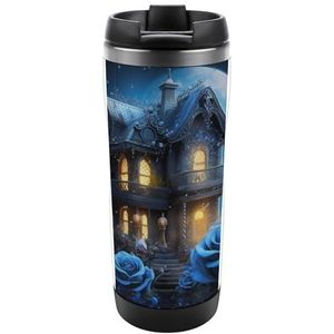 Blue Rose Cottage Travel Mok Roestvrij Staal Koffie Cup Isolatie Tumbler Thermische Mok voor Thee Sap