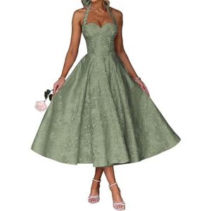 AHERKLL Spaghetti Bandjes Bruidsmeisjes Jurken Jacquard Satijn Halter Formele Avond Feest Maxi Jurk HAH046, Stoffige Salie, 32