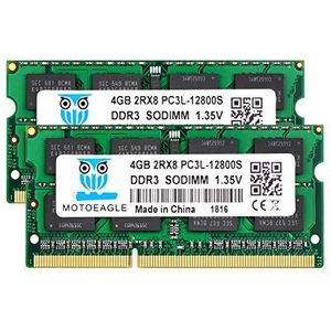 8GB Kit 2X 4GB DDR3L-1600 SODIMM PC3 PC3L 12800S 4GB 204-Pin 2Rx8 DDR3 1600MHz Unbuffered Non-ECC 1.35V CL11 Dual Rank Notitieboek, werkgeheugen