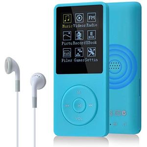 COVVY Slanke muziekspeler 8 GB draagbaar verliesvrij geluid 70 uur scherm MP3-speler ondersteuning tot 64 GB (blauw)