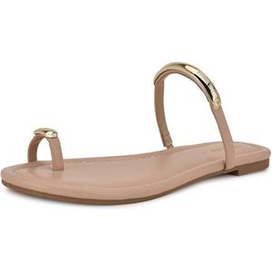 NINE WEST Balon platte sandaal voor dames, Licht Natuurlijk 110, 35 EU